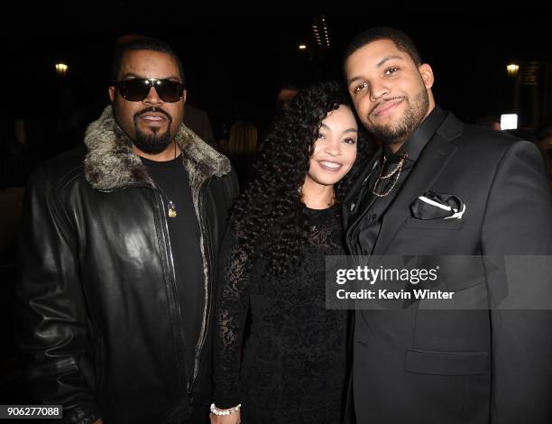 Actor O'Shea Jackson Jr. With parents O'Shea 'Ice Cube' Jackson and Kimberly Woodruff attend the premiere of STX Films' "Den of Thieves" at Regal LA...