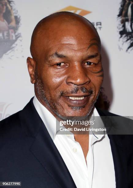 Former boxer Mike Tyson attends the premiere of Well Go USA Entertainment's "Kickboxer: Retaliation" at ArcLight Cinemas on January 17, 2018 in...