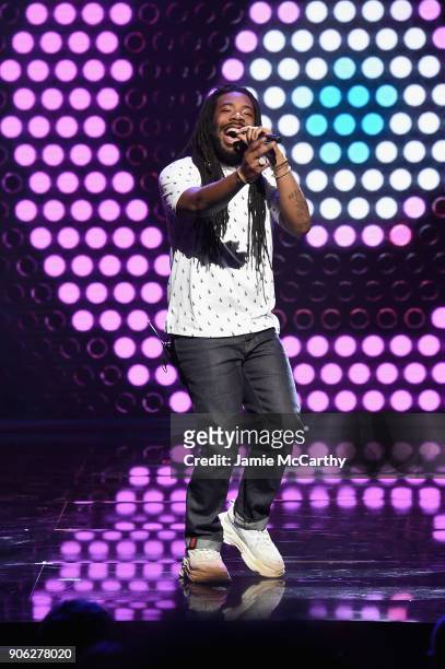 Rapper D.R.A.M appears on stage as WeWork presents Creator Awards Global Finals at the Theater At Madison Square Garden on January 17, 2018 in New...