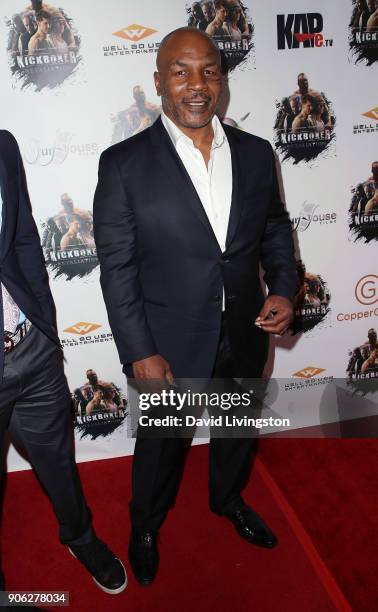 Former boxer Mike Tyson attends the premiere of Well Go USA Entertainment's "Kickboxer: Retaliation" at ArcLight Cinemas on January 17, 2018 in...