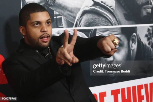 Shea Jackson Jr. Attends the Premiere Of STX Films' "Den Of Thieves" at Regal LA Live Stadium 14 on January 17, 2018 in Los Angeles, California.