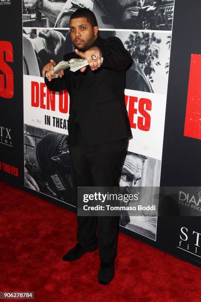 Shea Jackson Jr. Attends the Premiere Of STX Films' "Den Of Thieves" at Regal LA Live Stadium 14 on January 17, 2018 in Los Angeles, California.