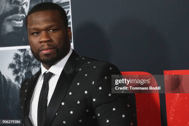 Curtis 50 CENT Jackson attends the Premiere Of STX Films' "Den Of Thieves" at Regal LA Live Stadium 14 on January 17, 2018 in Los Angeles, California.