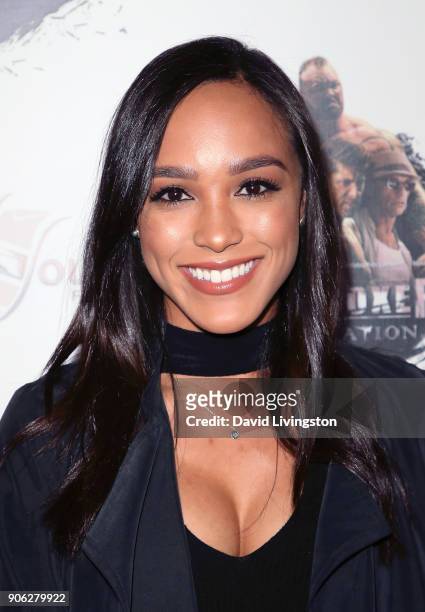 Model Jaslyn Ome attends the premiere of Well Go USA Entertainment's "Kickboxer: Retaliation" at ArcLight Cinemas on January 17, 2018 in Hollywood,...