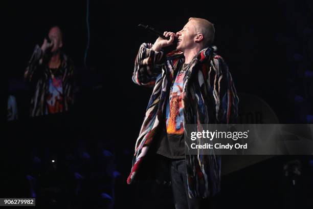 Recording Artist Macklemore appears on stage as WeWork presents Creator Awards Global Finals at the Theater At Madison Square Garden on January 17,...