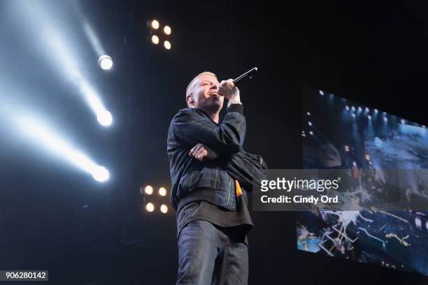 Recording Artist Macklemore appears on stage as WeWork presents Creator Awards Global Finals at the Theater At Madison Square Garden on January 17,...
