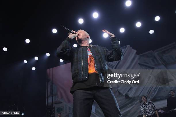 Recording Artist Macklemore appears on stage as WeWork presents Creator Awards Global Finals at the Theater At Madison Square Garden on January 17,...