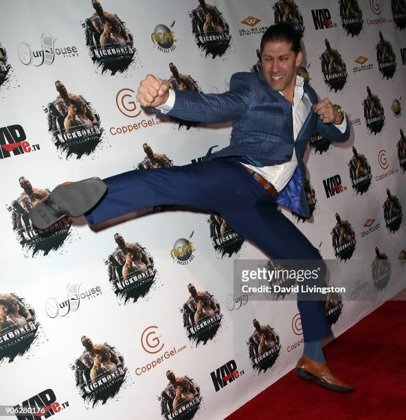 Actor Alain Moussi attends the premiere of Well Go USA Entertainment's "Kickboxer: Retaliation" at ArcLight Cinemas on January 17, 2018 in Hollywood,...