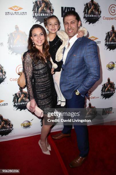 Actor Alain Moussi and family attend the premiere of Well Go USA Entertainment's "Kickboxer: Retaliation" at ArcLight Cinemas on January 17, 2018 in...