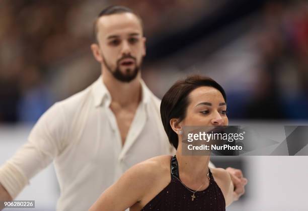 Ksenia Stolbova and Fedor Klimov of Russia perform their short program in the pair competition at the 2018 ISU European Figure Skating Championships,...