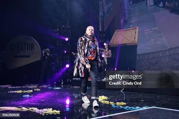 Recording Artist Macklemore appears backstage as WeWork presents Creator Awards Global Finals at the Theater At Madison Square Garden on January 17,...