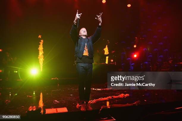 Recording Artist Macklemore appears on stage as WeWork presents Creator Awards Global Finals at the Theater At Madison Square Garden on January 17,...