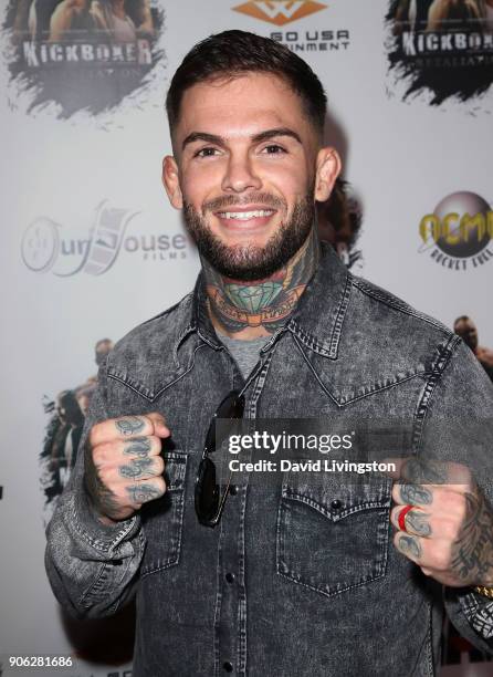 Fighter Cody Garbrandt attends the premiere of Well Go USA Entertainment's "Kickboxer: Retaliation" at ArcLight Cinemas on January 17, 2018 in...