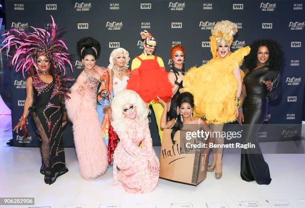 Contestants Kennedy Davenport, BenDeLaCreme, Aja, Trixie Mattel, Milk, Shagela, Morgan McMichaels, Thorgy Thor, and Chi Chi DeVayne attend "RuPaul's...