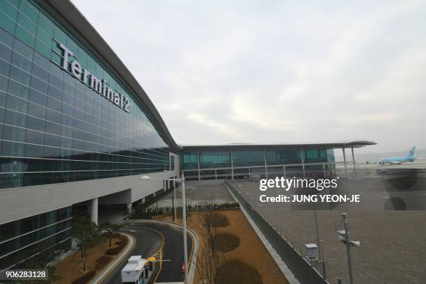 General view shows Terminal 2 of Incheon International Airport, west of Seoul, on January 18, 2018. - Incheon airport, South Korea's top gateway, on...
