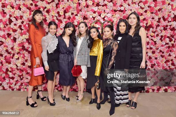 Natalie Lim Suarez, Wendy Nguyen, Lainy Hedaya, Erica Choi, Olivia Lopez, Marianna Hewitt, Tania Sarin and Dylana Suarez attend Cle de Peau Beaute...