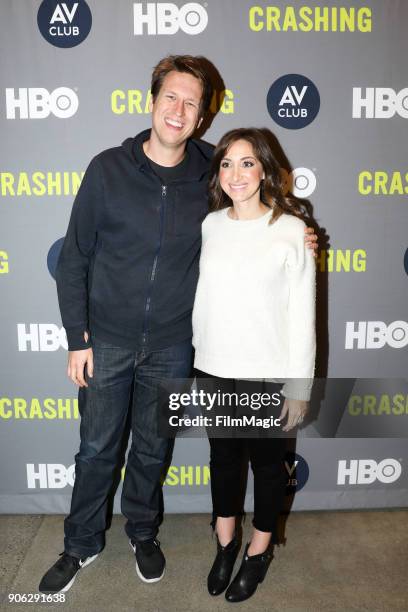 Actors Pete Holmes and Jamie Lee pose for a photo at the San Francisco Season 2 Premiere of "Crashing" on January 17, 2018 in San Francisco,...