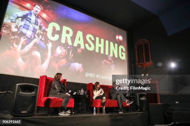 Actors Jamie Lee and Pete Holmes are interviewed onstage by AV Club Senior Editor Marah Eakin at the San Francisco Season 2 Premiere of "Crashing" on...