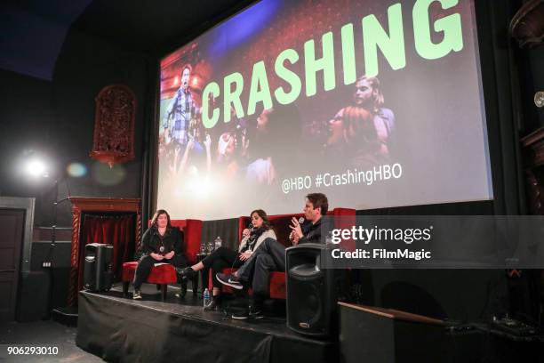 Actors Jamie Lee and Pete Holmes are interviewed onstage by AV Club Senior Editor Marah Eakin at the San Francisco Season 2 Premiere of "Crashing" on...