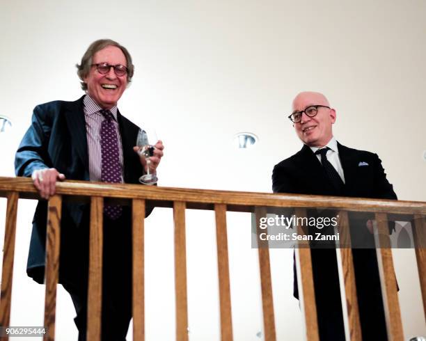 Publisher Stephen Rubin and Author Michael Wolff speak at publisher Henry Holt toasts Michael Wolff's "Fire and Fury" at Private Residence on January...