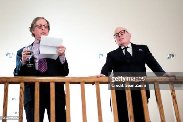 Publisher Stephen Rubin and Author Michael Wolff speak at publisher Henry Holt toasts Michael Wolff's "Fire and Fury" at Private Residence on January...