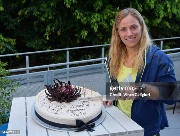 Angelique Kerber of Germany was presented with a celebratory 30th birthday cake by Australian Open partner Lavazza thanks to pasticceria institution...