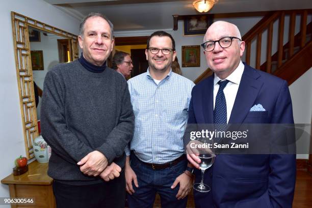 Don Weisberg, Andrew Webber and Author Michael Wolff attend publisher Henry Holt toasts Michael Wolff's "Fire and Fury" at Private Residence on...