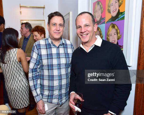 Simon Dumenco and Andrew Essex attend publisher Henry Holt toasts Michael Wolff's "Fire and Fury" at Private Residence on January 17, 2018 in New...