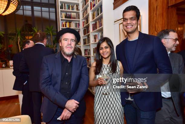 Kevin Morris, Aarthi Ramamurthy and Sriram Krishnan attend publisher Henry Holt toasts Michael Wolff's "Fire and Fury" at Private Residence on...