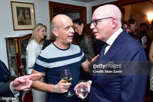 Steve Hilton and Author Michael Wolff attend publisher Henry Holt toasts Michael Wolff's "Fire and Fury" at Private Residence on January 17, 2018 in...