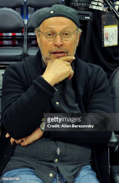 Actor Billy Crystal attends a basketball game between the Los Angeles Clippers and the Denver Nuggets at Staples Center on January 17, 2018 in Los...