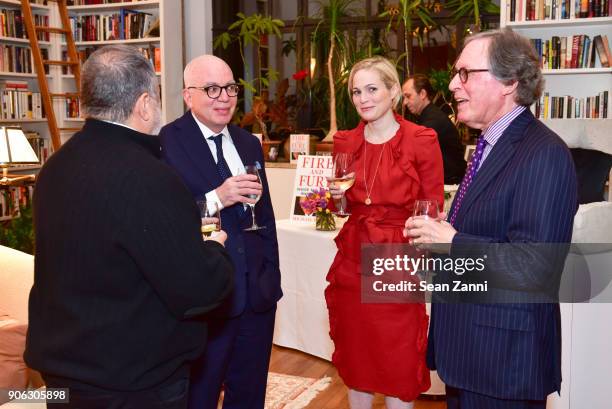 Larry Kramer, Author Michael Wolff, Guest and Publisher Stephen Rubin attend publisher Henry Holt toasts Michael Wolff's "Fire and Fury" at Private...