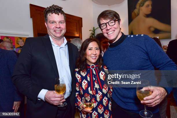 Manny Howard, Janice Min and Hugo Lindgren attend publisher Henry Holt toasts Michael Wolff's "Fire and Fury" at Private Residence on January 17,...