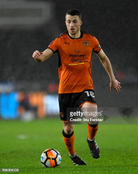 Wolves player Diogo Silva in action during the Emirates FA Cup third round replay between Swansea City and Wolverhampton Wanderers at Liberty Stadium...