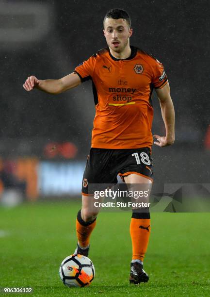 Wolves player Diogo Silva in action during the Emirates FA Cup third round replay between Swansea City and Wolverhampton Wanderers at Liberty Stadium...