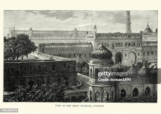 great imambara of lucknow, india, 19th century - lucknow stock illustrations