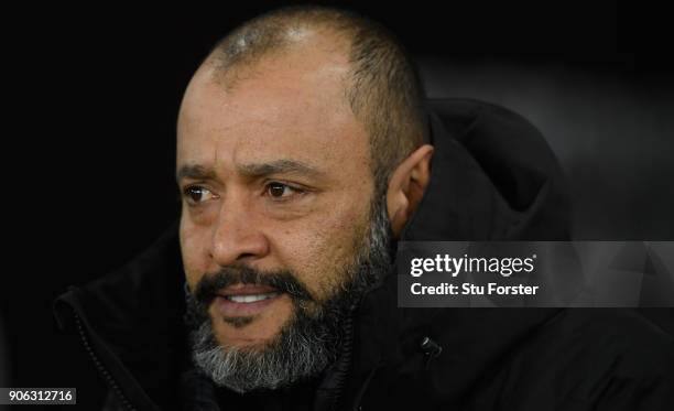 Wolves manager Espirito Santo looks on during the Emirates FA Cup third round replay between Swansea City and Wolverhampton Wanderers at Liberty...