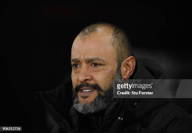 Wolves manager Espirito Santo looks on during the Emirates FA Cup third round replay between Swansea City and Wolverhampton Wanderers at Liberty...