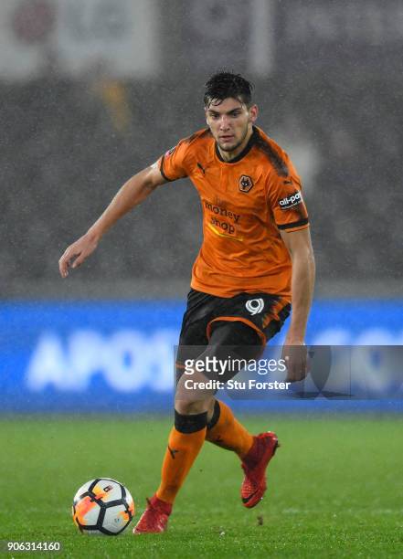 Wolves player Rafa Mir in action during the Emirates FA Cup third round replay between Swansea City and Wolverhampton Wanderers at Liberty Stadium on...