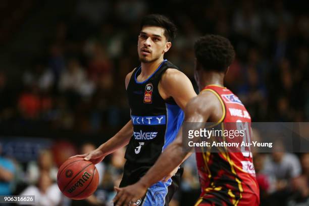 Shea Ili of the Breakers in action during the round 16 NBL match between the New Zealand Breakers and Melbourne United at North Shore Events Centre...