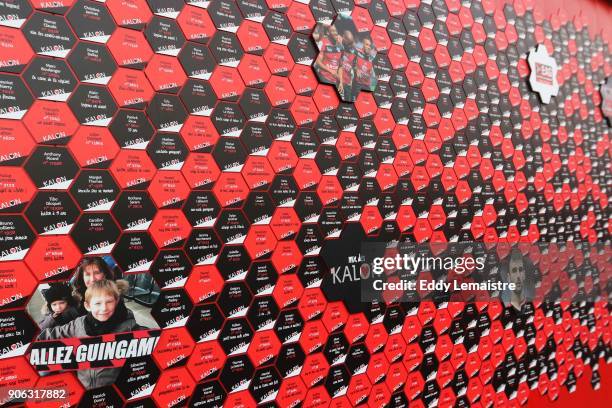 The wall of Kalon around the stadium of Roudourou at Guingamp during the Ligue 1 match between EA Guingamp and Olympique Lyonnais at Stade du...