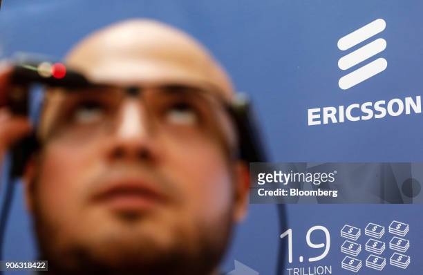 An employee wears a Ubimax GmbH augmented reality headset as Ericsson AB opens their 5G mobile data service and Internet of Things at the Corda...
