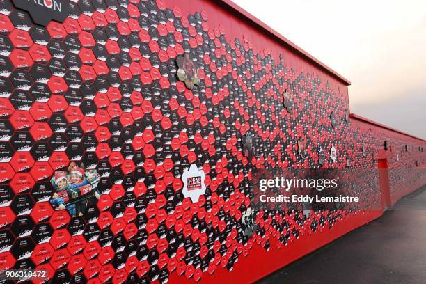 The wall of Kalon around the stadium of Roudourou at Guingamp during the Ligue 1 match between EA Guingamp and Olympique Lyonnais at Stade du...