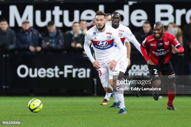 Lucas Tousart of Lyon during the Ligue 1 match between EA Guingamp and Olympique Lyonnais at Stade du Roudourou on January 17, 2018 in Guingamp, .