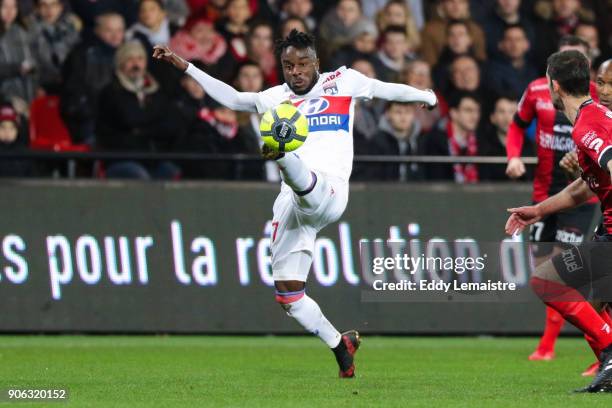 Maxwell Cornet of Lyon during the Ligue 1 match between EA Guingamp and Olympique Lyonnais at Stade du Roudourou on January 17, 2018 in Guingamp, .