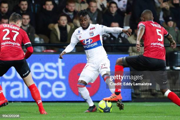 Maxwell Cornet of Lyon during the Ligue 1 match between EA Guingamp and Olympique Lyonnais at Stade du Roudourou on January 17, 2018 in Guingamp, .