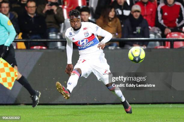 Maxwell Cornet of Lyon during the Ligue 1 match between EA Guingamp and Olympique Lyonnais at Stade du Roudourou on January 17, 2018 in Guingamp, .