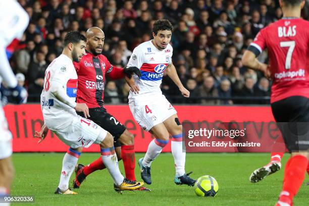 Rafael Da Silva of Lyon during the Ligue 1 match between EA Guingamp and Olympique Lyonnais at Stade du Roudourou on January 17, 2018 in Guingamp, .