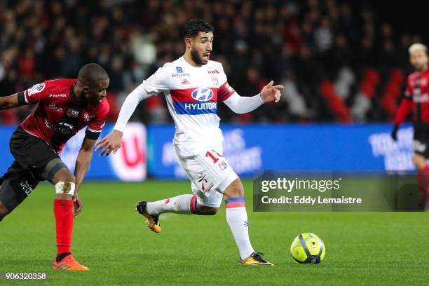 Nabil Fekir of Lyon during the Ligue 1 match between EA Guingamp and Olympique Lyonnais at Stade du Roudourou on January 17, 2018 in Guingamp, .