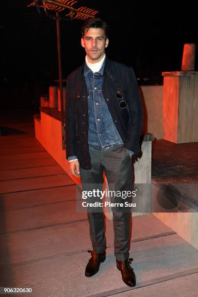 Model Johannes Huebl attends the Ami - Alexandre Mattiussi Menswear Fall/Winter 2018-2019 show as part of Paris Fashion Week on January 18, 2018 in...